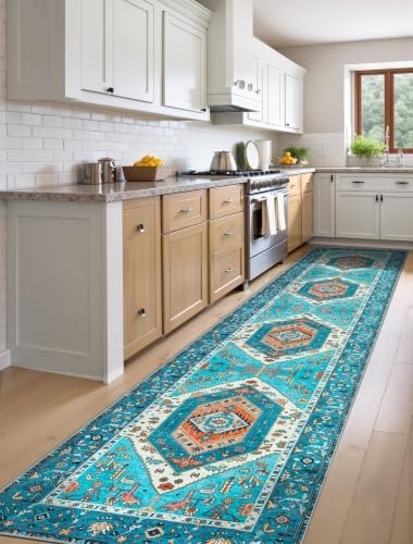 SERISSA 2'6"x12' Washable Non Slip Boho Runner Rug for Hallway，Blue - Image 2