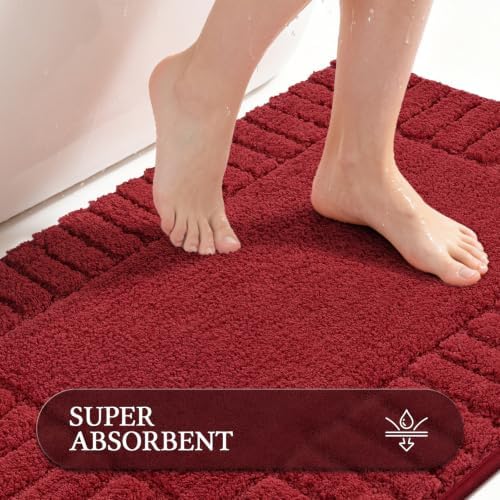 Pauwer Bathroom Rugs Set 2 Piece, Microfiber Bath Mat Set, Red - Image 4