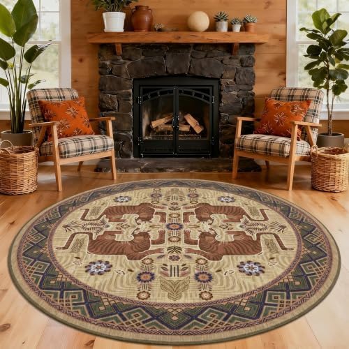 GarveeHome Tiger Round Area Rugs Boho Living Room Non Slip Washable Vintage by GarveeHome