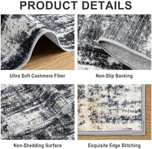 PLHXFR 6x9 Area Rug Living Room: Abstract Washable Carpet Black Gold - Image 5