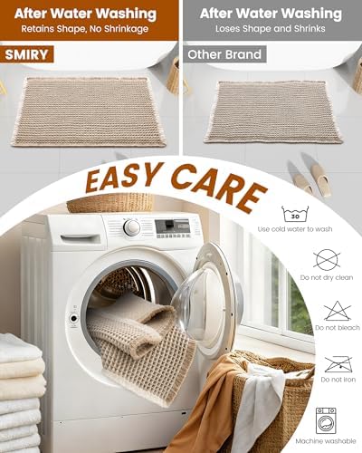 Smiry Waffle Bath Mat 47X20, Soft Absorbent Bathroom Rugs, Brown & Cream - Image 6