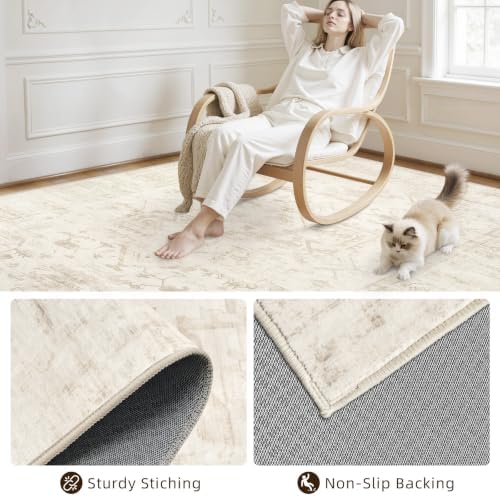 8x10 Area Rugs Living Room: Bedroom Washable Carpet Beige/Brown - Image 4
