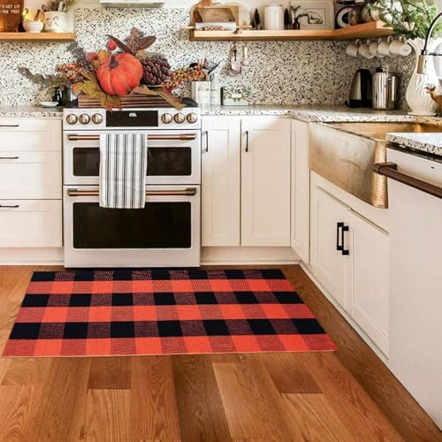 Fall Outdoor Rgu Halloween Orange Door Mat Buffalo Plaid Outdoor Rug Buffalo Check Rug Layered Doormats for Front Door/Front Porch/Farmhouse/Entryway/Patio - Image 3