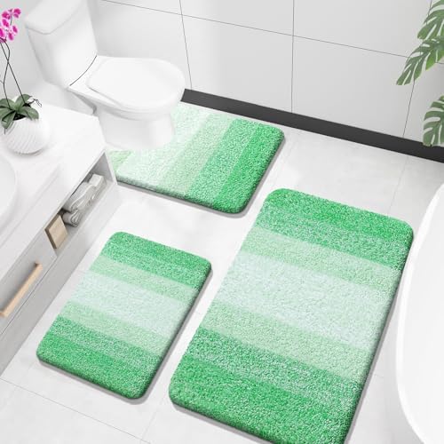 OLANLY Microfiber Bathroom Rugs Sets 3 Piece, Absorbent Bath Mats, Green by OLANLY