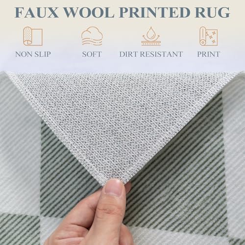 Beeiva Checkered Print Bathroom Runner Rug 2x6, Washable Non Slip Runner Rug for Hallway Ultra Thin Soft 2x6 Capet for Bedroom Decor, Modern Diamond Alfombra for Kitchen Laundry Entryway (Green/White) - Image 3