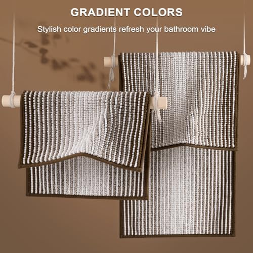BSICPRO Bathroom Rugs Sets 2 Piece, Non Slip Striped Bath Mats, Brown - Image 4
