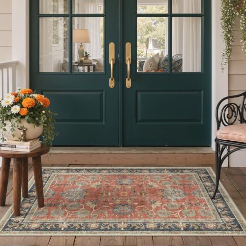 GENIMO Indoor Outdoor Rug, Washable for Patio and Deck, Rust Blue, 3x5 by GENIMO