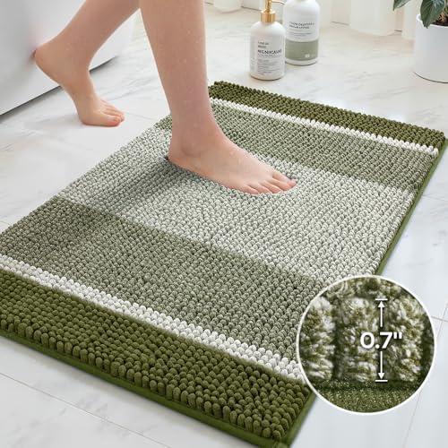 HOMEIDEAS Sage Green Bathroom Rugs Sets 2 Piece Chenille, 20"x32"+17"x24" - Image 5