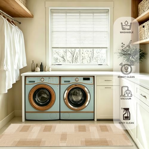 Faux Linen Washable Runner Rug Water Absorbent Surface 2x6 Beige - Image 6
