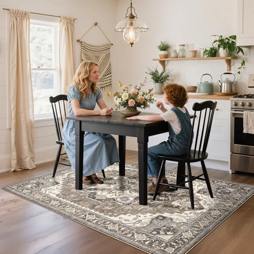 4x6 Area Rug for Living Room - Machine Washable Rugs with Non-Slip Backing Large Bedroom Carpet Distressed Oriental Non-Slip Non-Shedding Soft Thin Floor Mat for Dining Room Playroom(Beige,4x6) - Image 4
