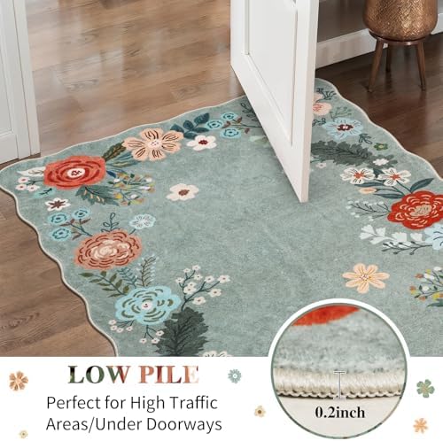 3x8 Runner Rug, Washable Kitchen Rugs with Non-Slip Backing, Low Pile Soft Boho Vintage Runner Carpet for Hallway, Kitchen, Entryway, Laundry, Bedroom, Green - Image 5
