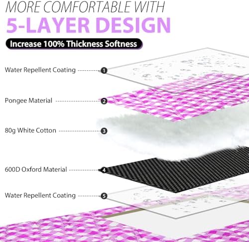 ZAZE Picnic Blanket Waterproof Sandproof, 80''x80'' 3-Layer Cute Compact Extra Large Machine Washable Foldable Beach Mat, Big XL Outdoor Blankets for Spring Summer Camping, Park, Grass(Pink and White) - Image 3