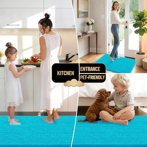 OLANLY Thick Chenille Bathroom Runner Rugs Mats 44x24, Aqua Sky - Image 6