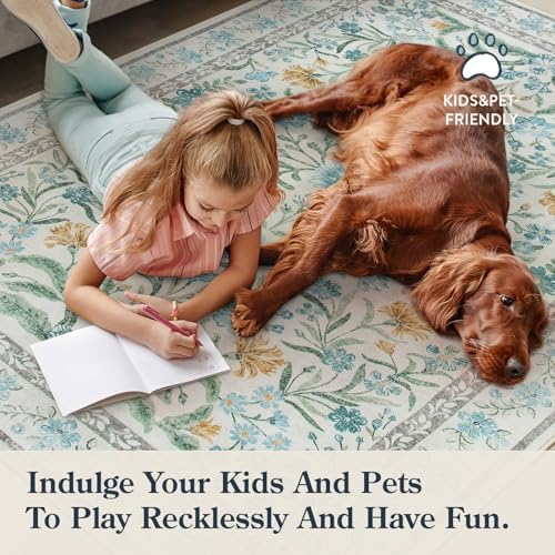 Lahome Blue 5x7 Area Rugs, Cottage Core Girls Bedroom Kids Nursery Rug - Image 4
