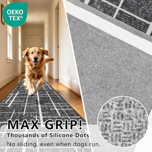 Non Slip Hallway Runner Rug 2x10, Gray Modern Distressed Stripe, Washable Long Rug, Woven Thin Low Pile Carpet Runners for Hallway 10ft Entryway, Kitchen, Walkway- Gray - Image 5