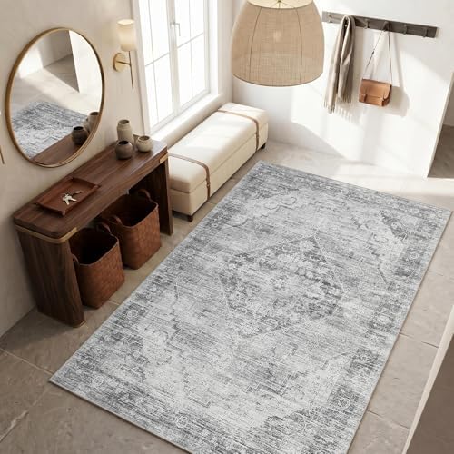 Garvee Grey Boho Washable 3x5 Area Rug for Nursery Bedroom by Garvee
