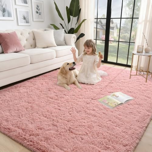 Blush Pink Fluffy Area Rug 5x8 Ft, Washable for Living Room - Image 3