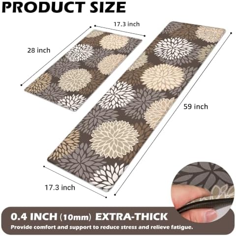 Kitchen Mats Set of 2 Cushioned Anti Fatigue Kitchen Rugs Non Slip Waterproof Runner Memory Foam Kitchen Floor Mat Comfort Standing Mat for Sink, Office, Laundry, Drak Brown - Image 2