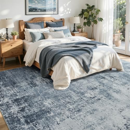 9x12 Ft Abstract Washable Area Rugs for Living Room Blue - Image 3