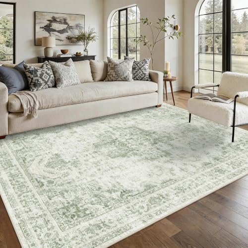 5x7 Washable Bedroom Area Rug Non-Slip Medallion Green Throw Carpet by HOME