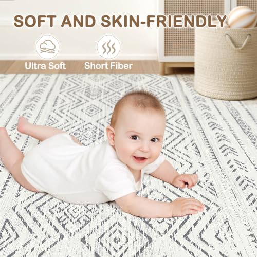 Tortania Area Rug Living Room Rugs- 8x10 Washable Large Soft Neutral Boho Moroccan Bohemian Farmhouse Rug Indoor Floor Carpet for Bedroom Under Dining Table Home Office Decor - Beige Gray - Image 5