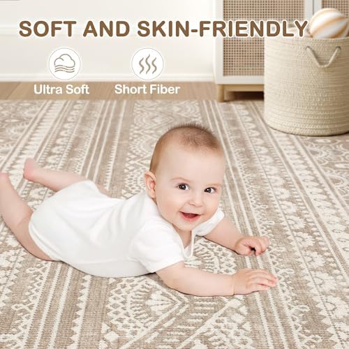 Tortania Area Rug Living Room Rugs - 9x12 Washable Large Soft Neutral Boho Moroccan Bohemian Farmhouse Rug Indoor Floor Carpet for Bedroom Under Dining Table Home Office Decor - Light Brown - Image 5