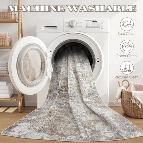 DMOYEST Area Rug Living Room Rugs - 7x9 Abstract Large Soft Indoor Washable Rug Neutral Modern Low Pile Carpet for Bedroom Dining Room Farmhouse Home Office - Brown/Grey/Black - Image 6