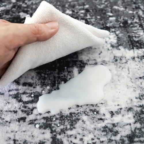 2x6 Washable Runner Rugs for Hallway: Easy-to-Clean Abstract Runners for Entryway Bedroom - Stain and Water Resistant Rugs with Non-Slip Backing - Soft Low-Pile Carpet Black Grey - Image 6