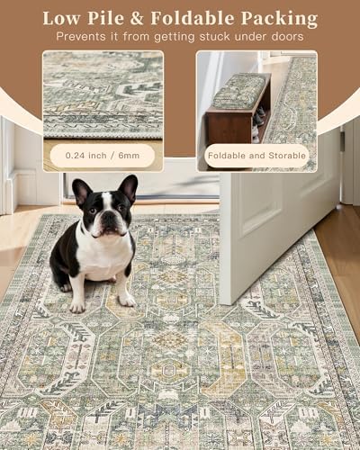 Madane Washable Runner Rugs 2x12 Long for Hallway Kitchen Soft, Green/Gold - Image 6
