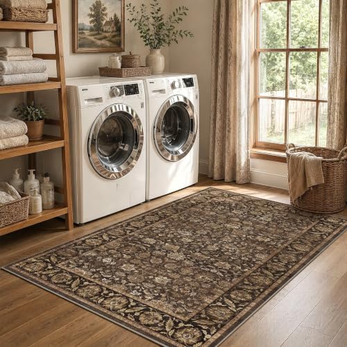 Washable 4x6 Bedroom Non-Slip Area Rug Vintage Brown Throw Carpet - Image 4