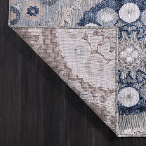 CAMILSON Runner Outdoor Rugs Oriental Retro Traditional Floral Medallion Area Rug 2x10 Non-Shedding Stain Resistant Indoor Carpet for Bathroom Hallway Kitchen Office (2 x 10 / Blue) - Image 7