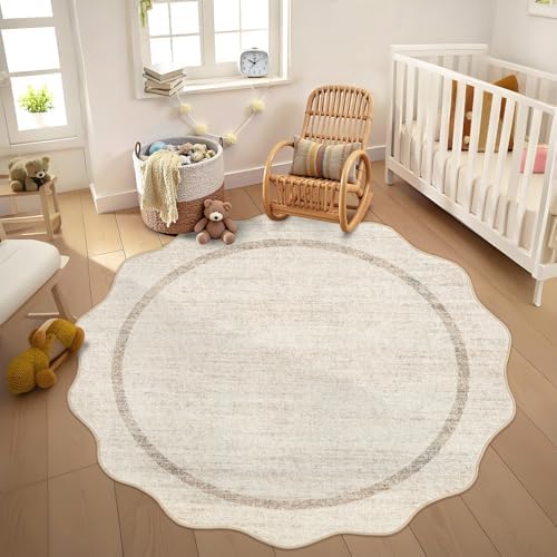GarveeHome Scalloped Round Washable Rug Soft Modern Round Rugs 5 ft, Beige by GarveeHome