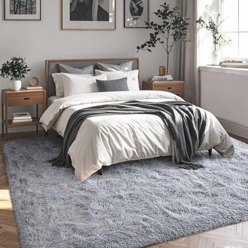 FinRèc Home 6x9 Non-Slip Fluffy Area Rugs for Living Room (Grey) - Image 2