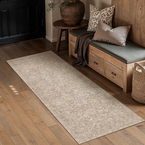 PureCozy Brown 2x6 Washable Runner Rug Kitchen Vintage Distressed Carpet by PureCozy