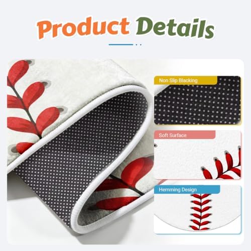 Baseball Round Kids Rug, Soft Washable Non Slip Sport Carpet for Boys Room - Image 4