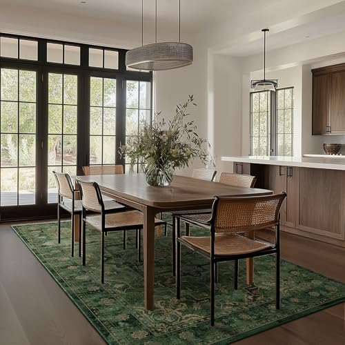 Green Medallione 6x8 Area Rugs for Living Room, Low Pile Thin Washable Non Slip Rugs for Bedroom Dining Room, Vintage Distressed Carpet for Home Office Guest Room - Image 3