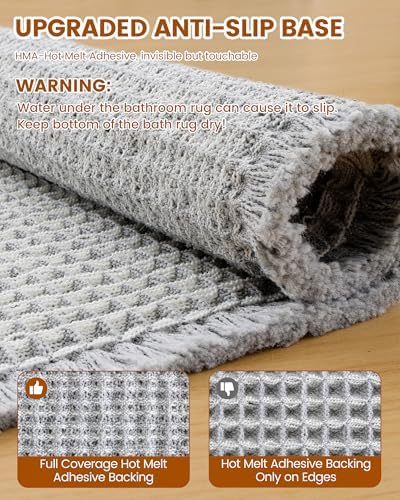 Smiry Waffle Bath Mat 60X24, Soft Absorbent Bathroom Rug, Lightgrey & Cream - Image 5