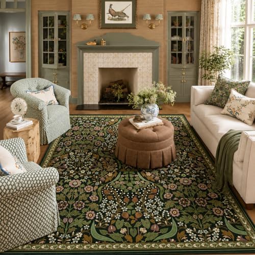 Moynesa Vintage Floral 5x7 Area Rug, Green Washable Rugs for Living Room by Moynesa