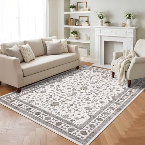GarveeHome 5x7 Washable Rug Living Room Vintage Bedroom Beige Brown Rug by GarveeHome