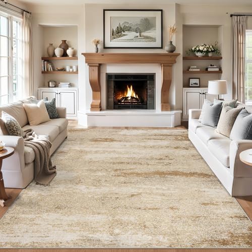 PLHXFR 10x12 Area Rug Living Room: Modern Abstract Washable Carpet Beige by PLHXFRSoftAreaRugs
