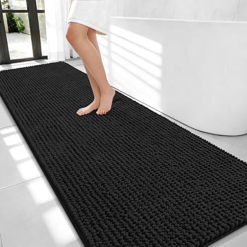 OLANLY Thick Chenille Bathroom Runner Rugs 70x24, Absorbent Bath Mat, Black by OLANLY