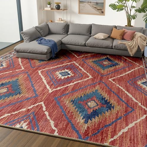 BESTSWEETIE 10'x12' Washable Area Rug for Living Room Bedroom Red/Orange by BESTSWEETIE