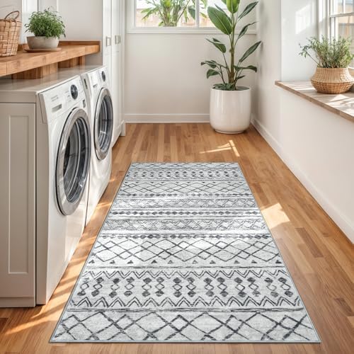 KUTA 3x5 Entryway Rug Grey Vintage Boho Washable Area Rug - Image 3