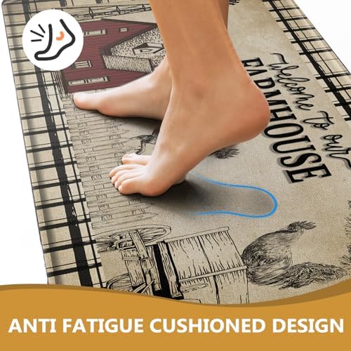 2PCS Farmhouse Kitchen Rugs,Retro Rooster Anti Fatigue Kitchen Mat - Image 4