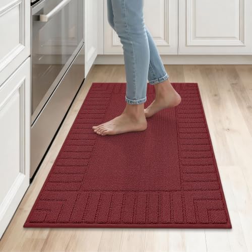 BEQHAUSE Kitchen Rugs 24"x35", Non Slip Washable Kitchen Mat, Burgundy Red by BEQHAUSE