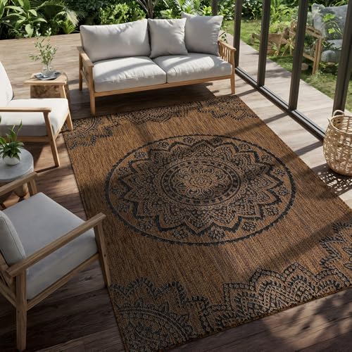CAMILSON Outdoor Rug 5x7 Modern Area Rugs for Indoor and Outdoor Patios and Porches - Waterproof Washable Non-Shedding Easy-to-Clean Outside Carpet (5 x 7 Medallion - Gold/Black) - Image 7
