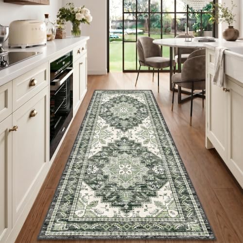 Area Rugs Runner 2x6 Washable Non-Slip Boho Indoor Carpets, Green by tubeamin