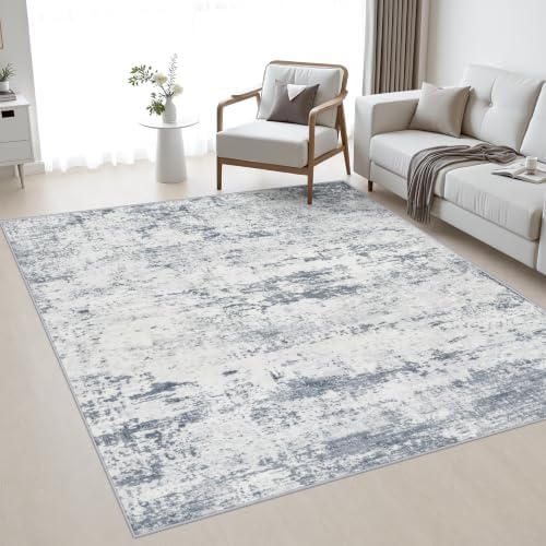 Area Rug Living Room: 5x5 Modern Washable Soft Carpet Blue Grey by FXRHLP