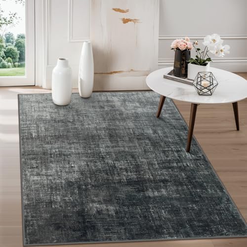 Lahome 3x5 Black Rugs for Entryway,Boho Kitchen Rugs Non Slip Washable,Modern Abstract Ombre Small Soft Low-Pile Indoor Floor Carpet for Bathroom Bedroom(3'x5',Black and White) by Lahome