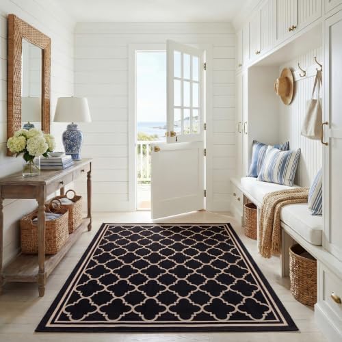 SAFAVIEH Washable Rug Outdoor Courtyard Collection - 6'7" x 9'6", Black & Beige, Non-Shedding & Easy Cleaning, Ideal for Patio, Backyard, Mudroom (CY6918-226) by Unknown